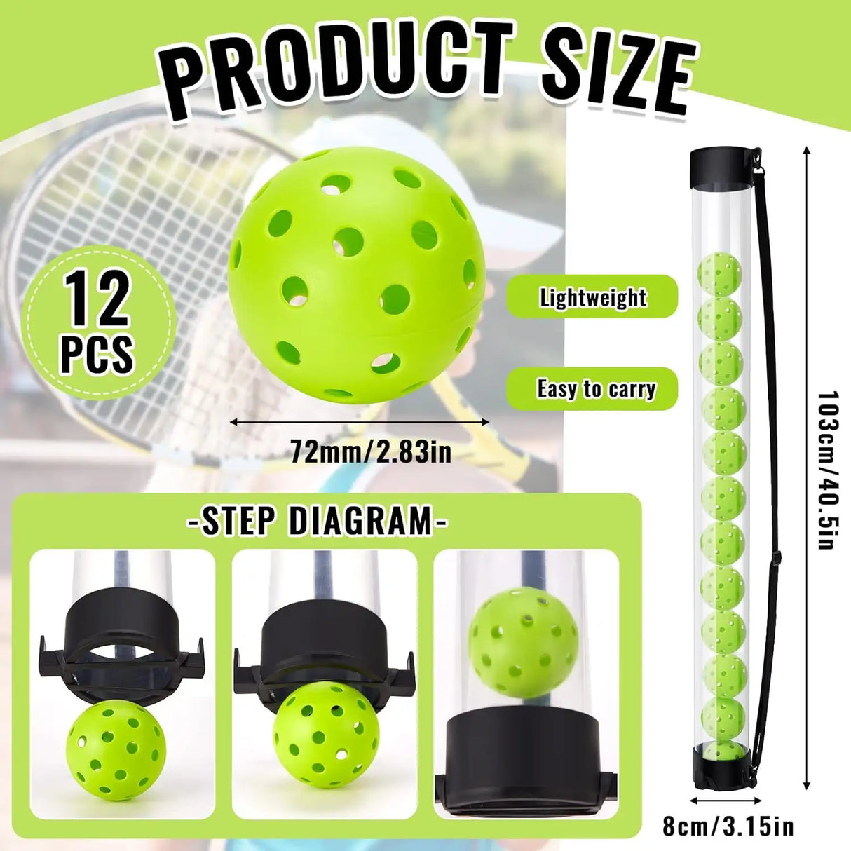Tubo raccolta palline Pickleball,Tennis,Padel