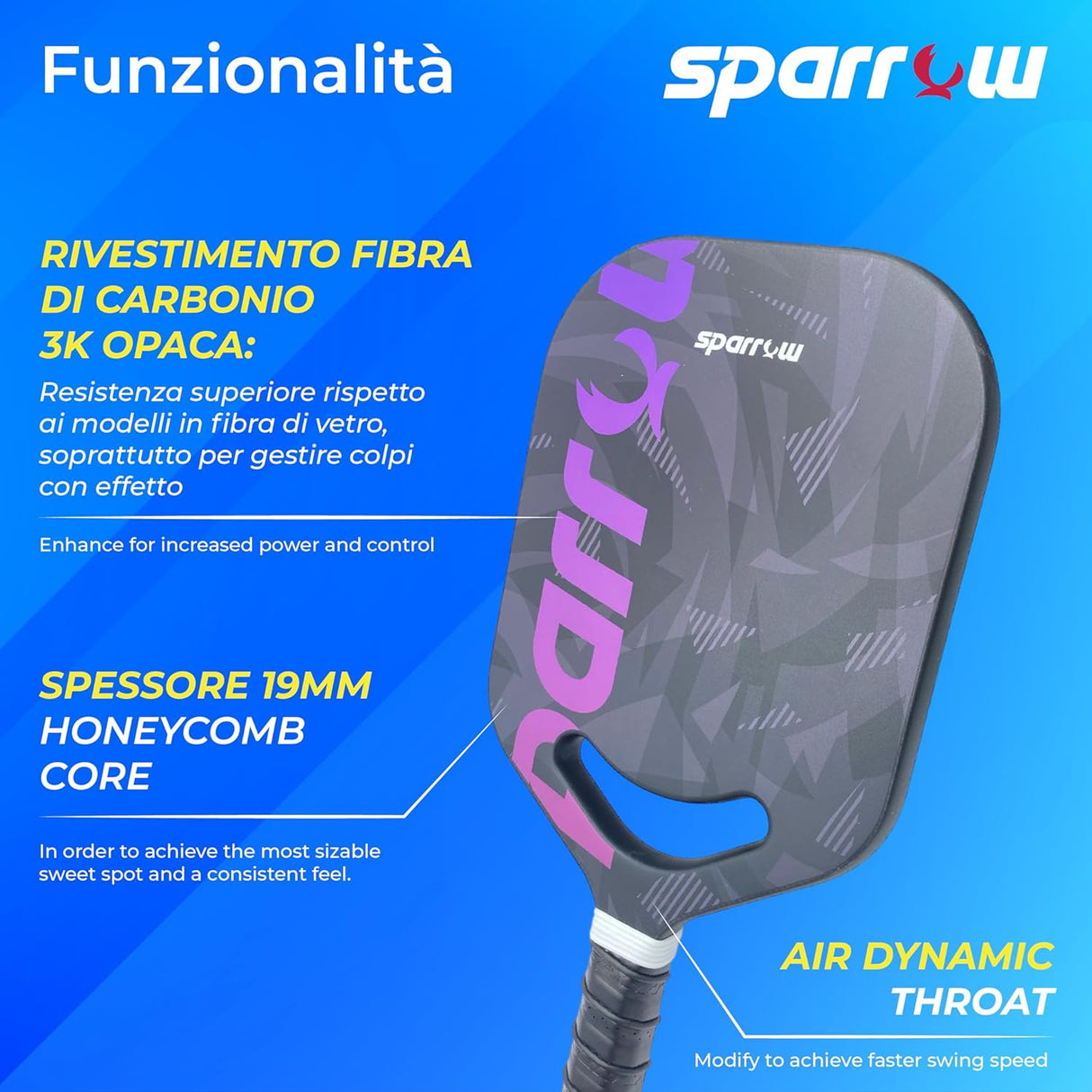 Black Falcon: Racchetta da Pickle in Carbonio 3K Falcon Nero